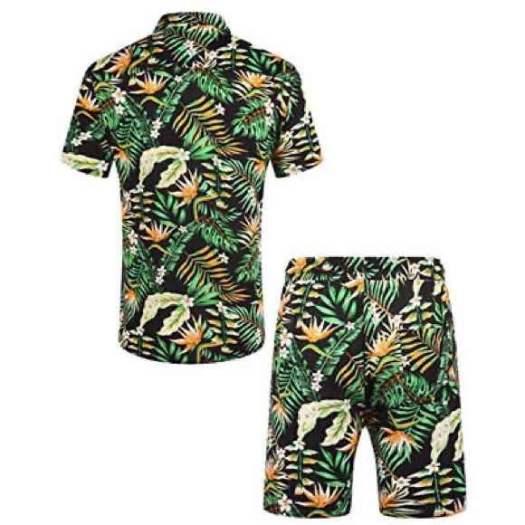 Men’s 2-Piece Set Short Sleeve Floral - Picture 4 of 4